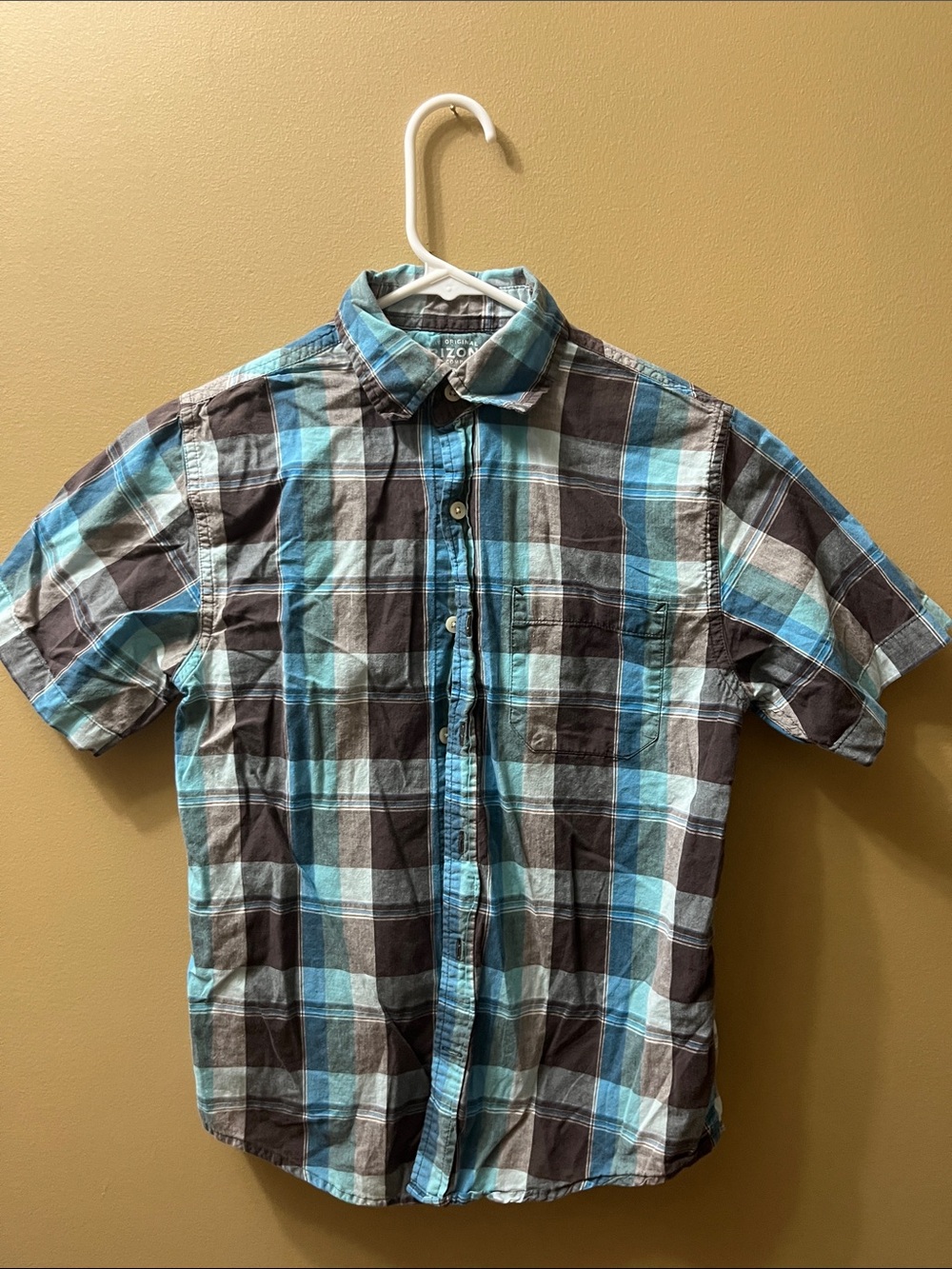 Arizona Jean Company Men's Short-Sleeve Plaid Button-Down - Blue & Gray
